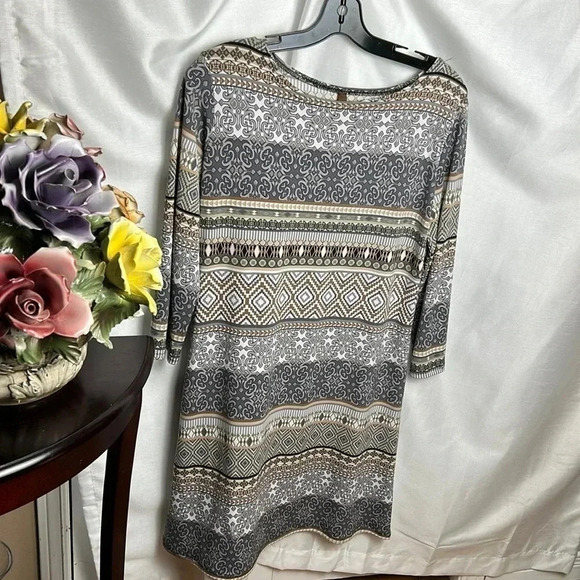 Jean Pierre klifa Paris Dress size MED,grey aztec MADE  USA 3/4 sleeve, Aztec - Picture 1 of 12